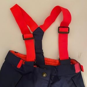 Mini Boden Kids Girls Ski Pants Ski Bib Navy with colorful accents.